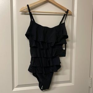 Black ruffle bikini one piece